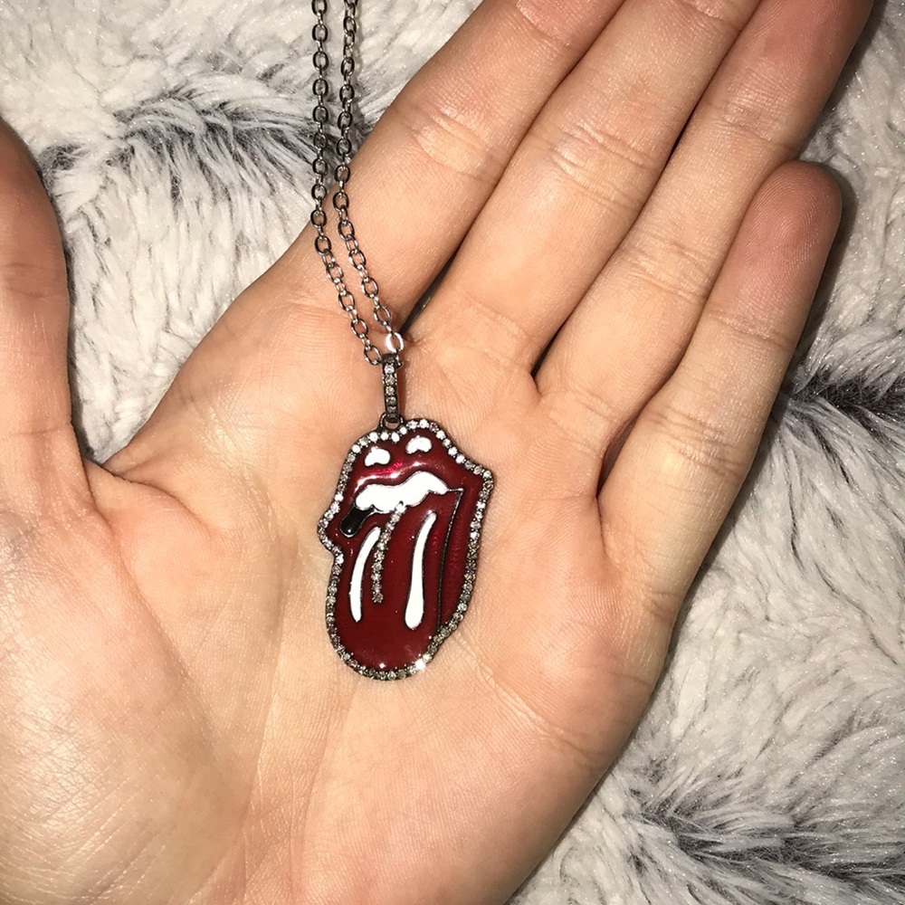 Pave Diamond Red Rolling Stones Tongue Pendant
